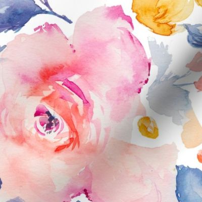 Blues and Pinks Watercolor Flowers