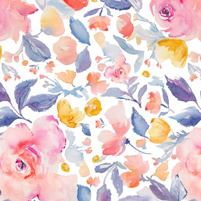 Blues and Pinks Watercolor Flowers