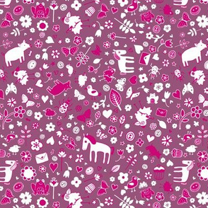 Pigs and Ponies Ditsy - Pink and White