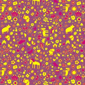 Pigs and Ponies Ditsy - Pink and Yellow