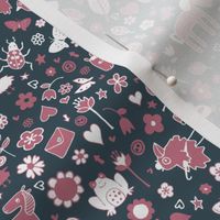 Pigs and Ponies Ditsy - Rose pink, Slate grey