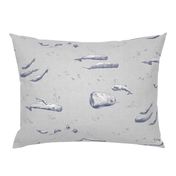 Whale Pod | Hand drawn sperm whales, sea life fabric in blue and gray, sea animals, whale print, ocean fabric.