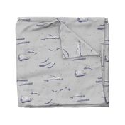 Whale Pod | Hand drawn sperm whales, sea life fabric in blue and gray, sea animals, whale print, ocean fabric.