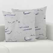 Whale Pod | Hand drawn sperm whales, sea life fabric in blue and gray, sea animals, whale print, ocean fabric.