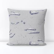 Whale Pod | Hand drawn sperm whales, sea life fabric in blue and gray, sea animals, whale print, ocean fabric.