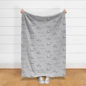 Whale Pod | Hand drawn sperm whales, sea life fabric in blue and gray, sea animals, whale print, ocean fabric.