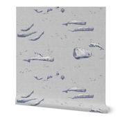 Whale Pod | Hand drawn sperm whales, sea life fabric in blue and gray, sea animals, whale print, ocean fabric.