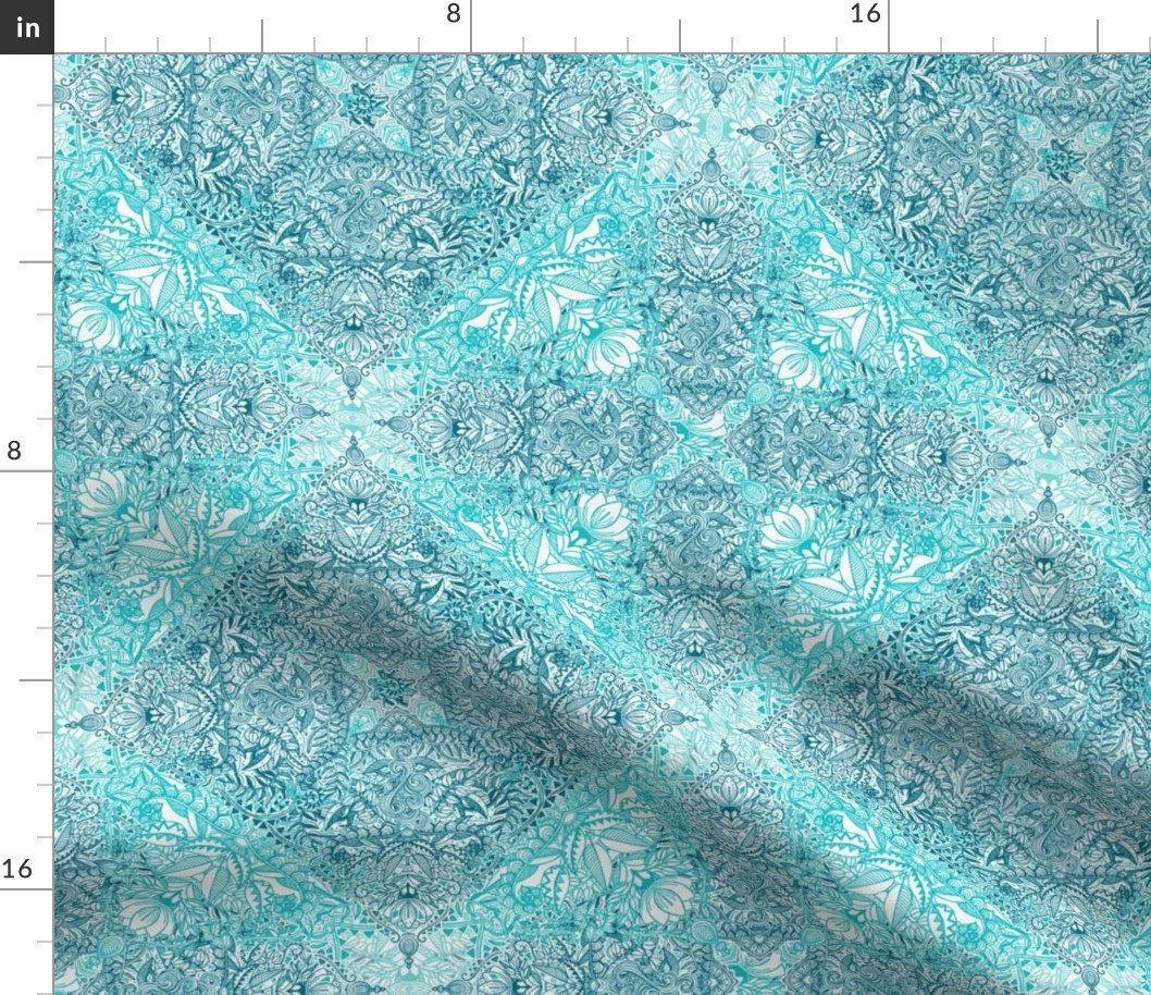 Super Detailed Diamond Doodle in Turquoise and Teal