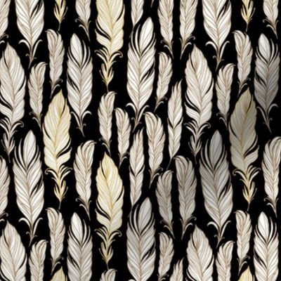 Golden - white feathers on dark background