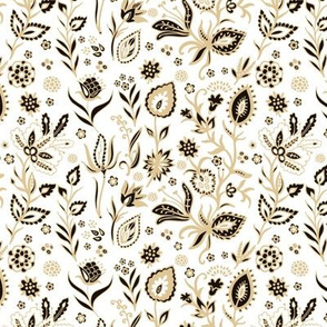 Golden garden - ditsy floral pattern on white background