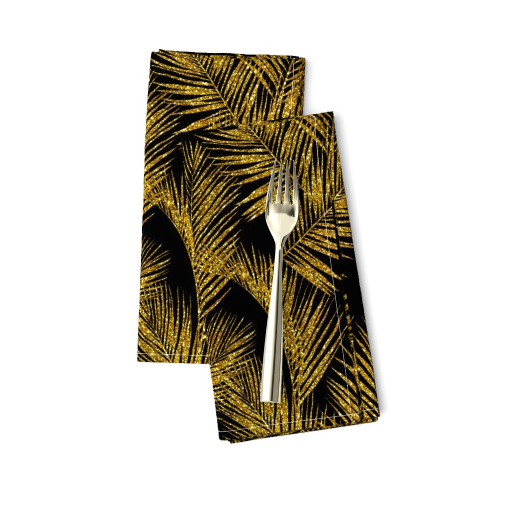 gold glitter palm leaves - black, small. silhuettes faux gold imitation tropical forest black background hot summer palm plant leaves shimmering metal effect texture fabric wallpaper giftwrap