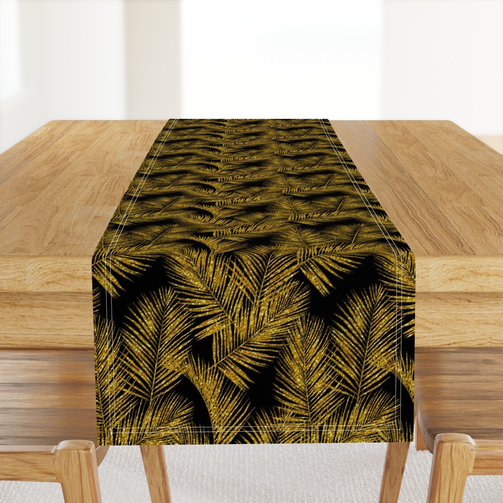 gold glitter palm leaves - black, small. silhuettes faux gold imitation tropical forest black background hot summer palm plant leaves shimmering metal effect texture fabric wallpaper giftwrap