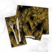 gold glitter palm leaves - black, small. silhuettes faux gold imitation tropical forest black background hot summer palm plant leaves shimmering metal effect texture fabric wallpaper giftwrap