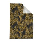 gold glitter palm leaves - black, small. silhuettes faux gold imitation tropical forest black background hot summer palm plant leaves shimmering metal effect texture fabric wallpaper giftwrap