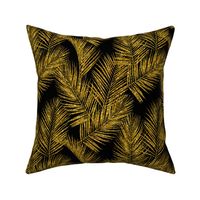 gold glitter palm leaves - black, small. silhuettes faux gold imitation tropical forest black background hot summer palm plant leaves shimmering metal effect texture fabric wallpaper giftwrap