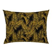 gold glitter palm leaves - black, small. silhuettes faux gold imitation tropical forest black background hot summer palm plant leaves shimmering metal effect texture fabric wallpaper giftwrap