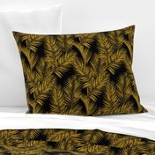 gold glitter palm leaves - black, small. silhuettes faux gold imitation tropical forest black background hot summer palm plant leaves shimmering metal effect texture fabric wallpaper giftwrap