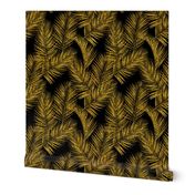 gold glitter palm leaves - black, small. silhuettes faux gold imitation tropical forest black background hot summer palm plant leaves shimmering metal effect texture fabric wallpaper giftwrap