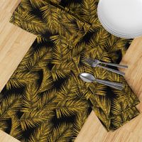 gold glitter palm leaves - black, small. silhuettes faux gold imitation tropical forest black background hot summer palm plant leaves shimmering metal effect texture fabric wallpaper giftwrap