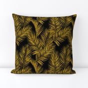 gold glitter palm leaves - black, small. silhuettes faux gold imitation tropical forest black background hot summer palm plant leaves shimmering metal effect texture fabric wallpaper giftwrap