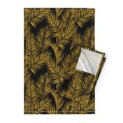 gold glitter palm leaves - black, small. silhuettes faux gold imitation tropical forest black background hot summer palm plant leaves shimmering metal effect texture fabric wallpaper giftwrap