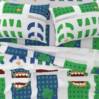 Mini Hungry Monster Toy Bags: Blue/Green Stars & Spots