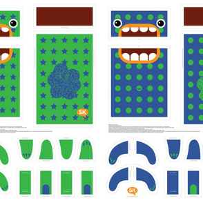 Mini Hungry Monster Toy Bags: Blue/Green Stars & Spots