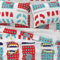 Mini Hungry Monster Toy Bags: Red/Turquoise Stars & Spots