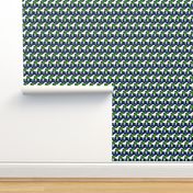 Two Inch Green and White Overlapping Horses on Navy Blue