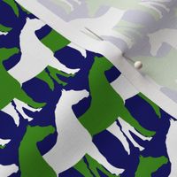 Two Inch Green and White Overlapping Horses on Navy Blue