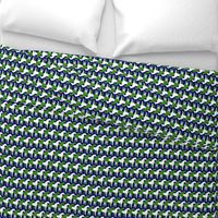 Two Inch Green and White Overlapping Horses on Navy Blue