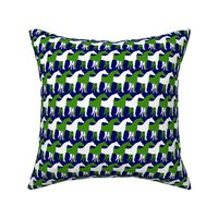 Two Inch Green and White Overlapping Horses on Navy Blue