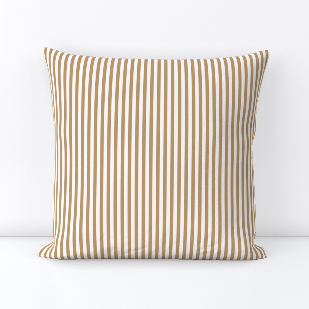 Quarter Inch Camel Brown and White Vertical Stripes