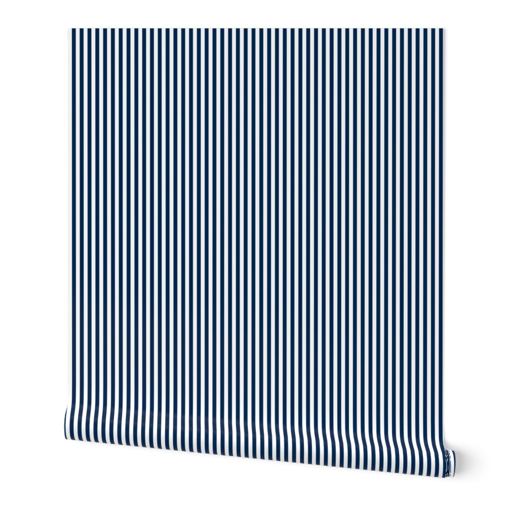 Quarter Inch Navy Blue and White Vertical Stripes