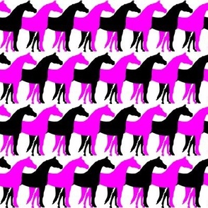 Two Inch Black and Magenta Pink Overlapping Horses on White