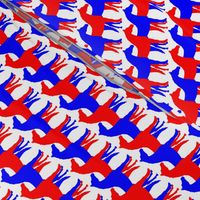 Two Inch Blue and Red Overlapping Horses on White