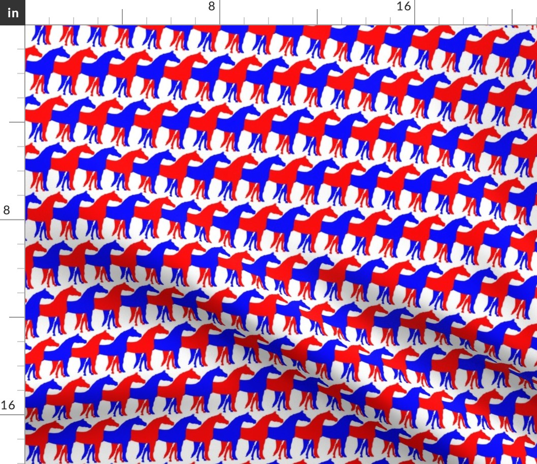 Two Inch Blue and Red Overlapping Horses on White