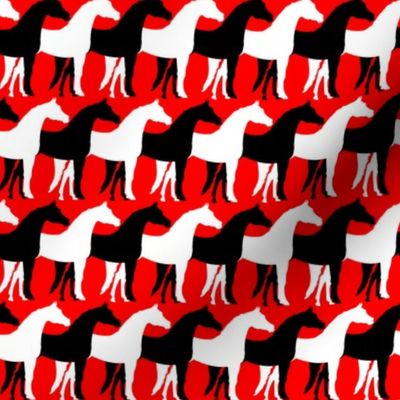 Two Inch Black and White Overlapping Horses on Red