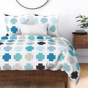 mod log cheater quilt fabric blues gray