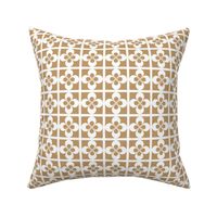 White Geometric Floral on Camel Brown