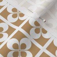 White Geometric Floral on Camel Brown