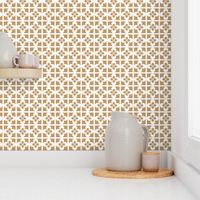 White Geometric Floral on Camel Brown