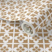 White Geometric Floral on Camel Brown