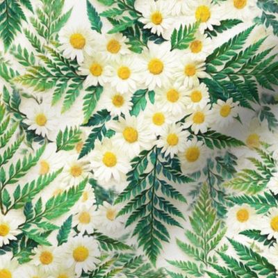 Textured Vintage Daisies and Ferns - small