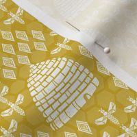 bee hives // golden yellow spring florals flower bumble bee linocut block printed textiles