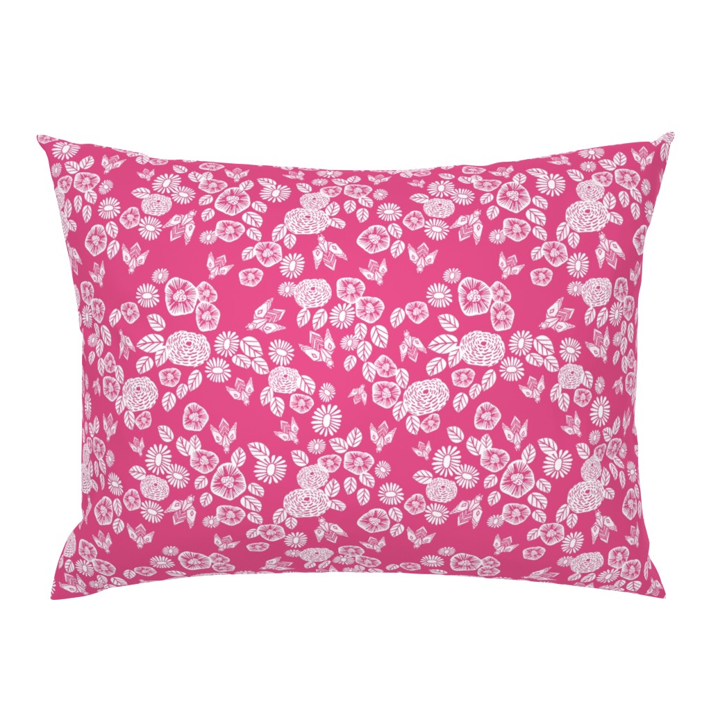 bee garden // pink block printed bee flowers floral vintage style pink fabric