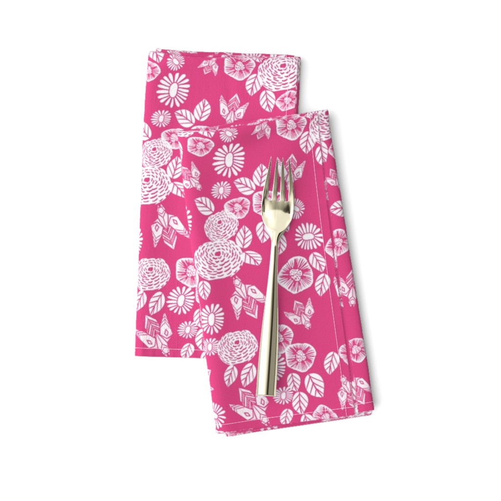 bee garden // pink block printed bee flowers floral vintage style pink fabric