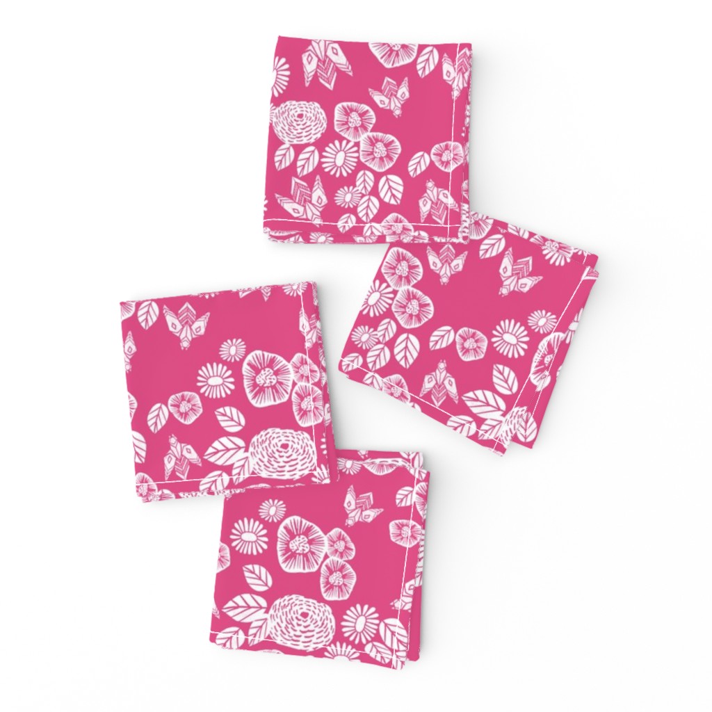 bee garden // pink block printed bee flowers floral vintage style pink fabric