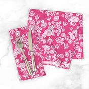 bee garden // pink block printed bee flowers floral vintage style pink fabric