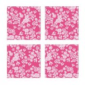 bee garden // pink block printed bee flowers floral vintage style pink fabric